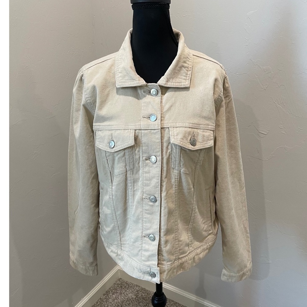 GAP Womens Beige Corduroy Trucker Jacket Cream Puff Shoulder Size L Large